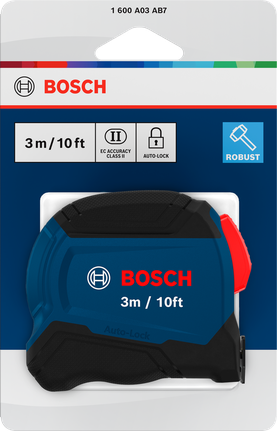 Bosch 3 metre/10 fit uzunluğunda, otomatik kilitleme özellikli mezura.